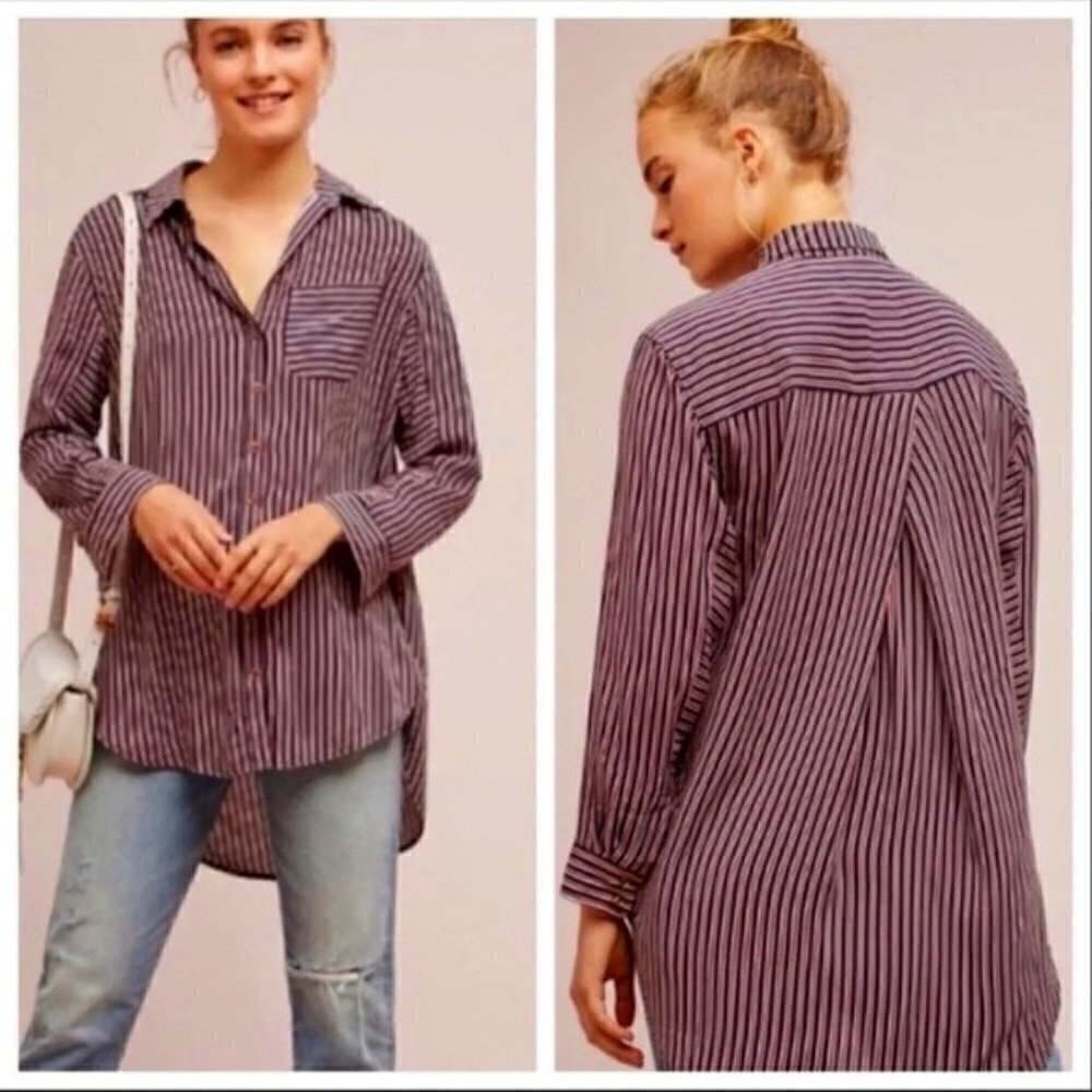 Anthropologie Maeve Pinstripe Red Black Tunic